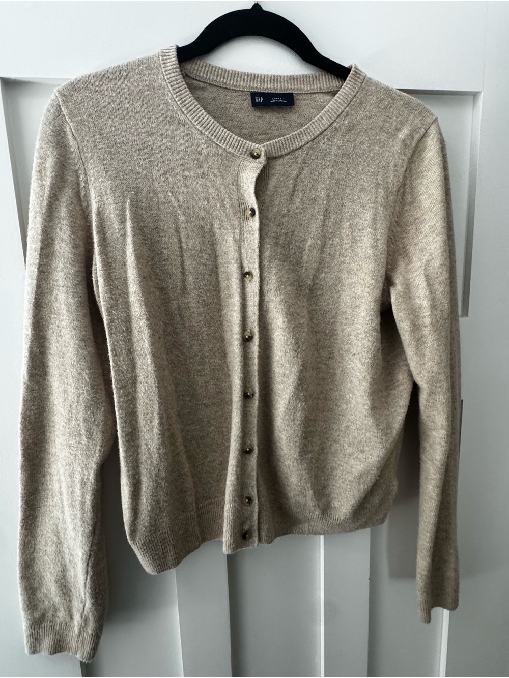 GAP Neutral Beige Crewneck Button-Front Cardigan